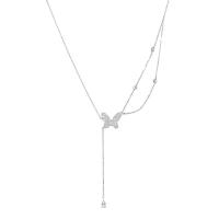 Kubieke Zirkoon Micro Pave Brass Ketting, Messing, met 6cm extender keten, Vlinder, silver plated, mode sieraden & micro pave zirconia & voor vrouw, zilver, nikkel, lood en cadmium vrij, Lengte 33.5 cm, Verkocht door PC