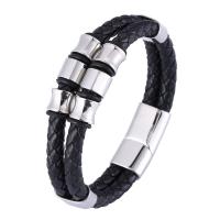 Leer Armband, met 316 Roestvrij staal, Dubbele laag & mode sieraden & verschillende lengte voor keuze & voor de mens, meer kleuren voor de keuze, 12mm, Verkocht door PC