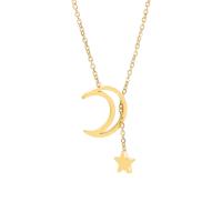 Colar de aço titânio, Partículas de aço, with 5cm extender chain, Lua e estrela, joias de moda & para mulher, dourado, 15mm,7mm, comprimento 50 cm, vendido por PC