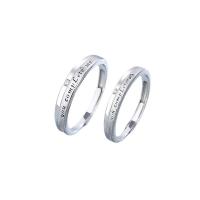 Couple Finger Rings 925 Sterling Silver polished Adjustable & micro pave cubic zirconia original color Sold By PC