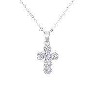 Cubic Zircon Micro bana Sterling Silver Halsband, 925 sterling silver, Cross, silver pläterad, micro bana cubic zirconia & för kvinna, silver, 450mm, Säljs av PC