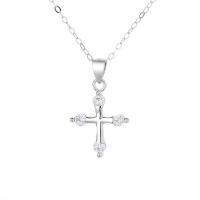 Ciúbach Zirconia Micrimhilseogra réiteodh Sterling Silver muince, 925 Sterling Silver, Cross, dath airgid plated, micrea réiteach zirconia ciúbach & do bhean, airgid, 450mm, Díolta De réir PC