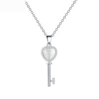 Kubieke Zircon Micro effenen Sterling zilveren ketting, 925 sterling zilver, Sleutel, geplatineerd, micro pave zirconia & voor vrouw, oorspronkelijke kleur, 450mm, Verkocht door PC