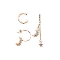 Sinc Alloy Earrings, Moon agus Star, dath an óir plated, trí phíosa & do bhean & le rhinestone, 17x20mm, 22x36mm, 8x60mm, Díolta De réir Socraigh