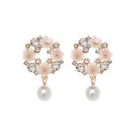 Hars Earring, Hars Shell, met Plastic Pearl & Zinc Alloy, gold plated, voor vrouw & met strass, meer kleuren voor de keuze, 25-42mm, Verkocht door pair