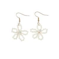 Boucles d'oreilles en alliage de zinc, perle de plastique, avec alliage de zinc, fleur, Placage de couleur d'or, pour femme & creux, 25x50mm, Vendu par paire