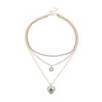 Collier de mode Multi couche, alliage de zinc, avec 2.16inch chaînes de rallonge, coeur, Placage de couleur d'or, trois couches & pour femme & autocollant époxyde & avec strass, protéger l'environnement, sans nickel, plomb et cadmium, Longueur Environ 15.8 pouce, Environ 17.5 pouce, Environ 20.2 pouce, Vendu par PC