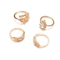 Zinc Alloy Ring Set gold color plated 4 pieces & for woman & with rhinestone & hollow nickel lead & cadmium free US Ring .5-9 Sold By Set