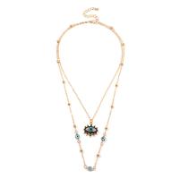 Collier de mode Multi couche, alliage de zinc, avec 1.96inch chaînes de rallonge, Mauvais œil, Placage de couleur d'or, Double couche & pour femme & avec strass, protéger l'environnement, sans nickel, plomb et cadmium, Longueur Environ 15.5 pouce, Environ 21.2 pouce, Vendu par PC