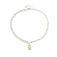 Kunststof parel ketting, Plastic Pearl, met Hars & Zinc Alloy, Dragen, mode sieraden & voor vrouw, meer kleuren voor de keuze, 22x12mm, Lengte Ca 15.8 inch, Verkocht door PC