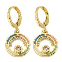 Boucle d’oreille goutte strass Hoop, laiton, Placage de couleur d'or, pavé de micro zircon & pour femme & émail & creux, 28mm, Vendu par paire