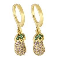 Huggie hoepel Drop Earrings, Messing, Aubergine, gold plated, micro pave zirconia & voor vrouw, 28mm, Verkocht door pair