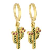 Cubic Zirconia Micro Pave Brass Earring Opuntia Stricta gold color plated micro pave cubic zirconia & for woman green 32mm Sold By Pair