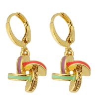 Boucles d'oreilles en laiton zircon cubique pavent, Placage de couleur d'or, pavé de micro zircon & pour femme & émail, multicolore, 28mm, Vendu par paire