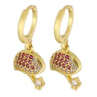 Huggie hoepel Drop Earrings, Messing, gold plated, micro pave zirconia & voor vrouw, rood, 28mm, Verkocht door pair