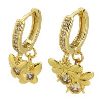 Boucles d'oreilles asymétriques, laiton, Placage de couleur d'or, pavé de micro zircon & pour femme, 27mm,24mm, Vendu par paire