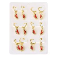 Huggie hoepel Drop Earrings, Messing, Watermeloen, gold plated, 6 stuks & micro pave zirconia & voor vrouw & glazuur, rood, 28mm, Verkocht door Stel