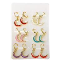 Pendiente Pendiente Huggie Hoop, metal, Luna, chapado en color dorado, 6 piezas & micro arcilla de zirconia cúbica & para mujer & esmalte, color mixto, 30mm, Vendido por Set