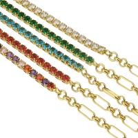 Bracelet cubique en laiton zircon pavent, Placage de couleur d'or, pavé de micro zircon & pour femme, plus de couleurs à choisir, Longueur 9 pouce, Vendu par PC