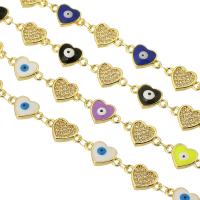 Evil Eye Jóias Pulseira, cobre, Coração, cromado de cor dourada, micro pavimento em zircônia cúbica & para mulher & esmalte, Mais cores pare escolha, comprimento Aprox 9 inchaltura, vendido por PC