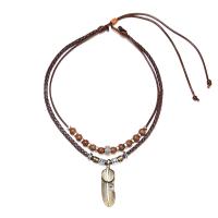 Gewachste Nylon Halsband, Wachsschnur, mit Holz & Zinklegierung, mit Verlängerungskettchen von 17cm, Modeschmuck & unisex, braun, Länge 20 cm, verkauft von PC