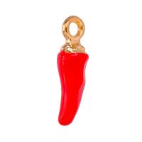 Zinc Alloy émail Pendants, alliage de zinc, Cayenne, Placage de couleur d'or, unisexe, rouge, protéger l'environnement, sans nickel, plomb et cadmium, 5x18mm, Environ 100PC/sac, Vendu par sac