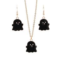 Zinc Alloy Jewelry Set earring & necklace Ghost gold color plated Halloween Design & 2 pieces & for woman & enamel black nickel lead & cadmium free Sold By Set