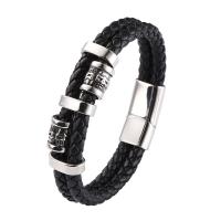 Leer Armband, met Microfiber PU & 316 Roestvrij staal, gepolijst, Dubbele laag & mode sieraden & verschillende lengte voor keuze & voor de mens & zwart maken, meer kleuren voor de keuze, 12mm, Verkocht door PC