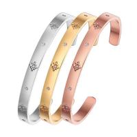 Partículas de acero Brazalete, Letra C, Joyería & micro arcilla de zirconia cúbica & para mujer, más colores para la opción, 6mm, diámetro interior:aproximado 58,60mm, Vendido por UD