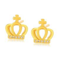 Øremærkning af zinklegeret stud, Zinc Alloy, Crown, guldfarve belagt, mode smykker & for kvinde & med rhinestone, gylden, nikkel, bly & cadmium fri, 8x9mm, Solgt af par