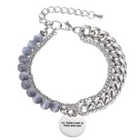 Tíotáiniam Cruach Bracelet, Cruach Tíotáiniam, le Cait Eye, le 1.97inch slabhra extender, Ciseal Dúbailte & jewelry faisin & unisex, dath bunaidh, Fad Thart 7.09 Inse, Díolta De réir PC