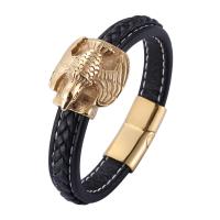 Microfibre PU bracelet, avec Acier inoxydable 316, hibou, bijoux de mode & le style de punk & longueur différente pour le choix & pour homme, plus de couleurs à choisir, 12mm, Vendu par PC