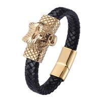 Cuero Pulsera, con acero inoxidable 316, Lobo, Joyería & longitud diferente para la opción & para hombre, más colores para la opción, 12mm, Vendido por UD