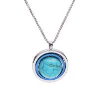 Collier d'acier titane, avec turquoise, Rond, bijoux de mode & unisexe, argent, Longueur 58 cm, Vendu par PC