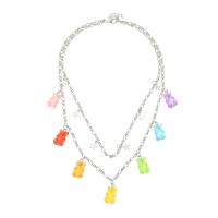 Collier de mode Multi couche, alliage de zinc, avec résine, avec 1.96inch chaînes de rallonge, ours, Placage de couleur platine, Double couche & pour femme, 21x10mm, Longueur Environ 17.8 pouce, Vendu par PC