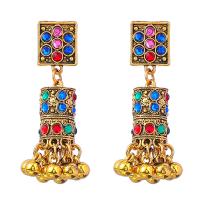 Strass Earring, Zinc Alloy, met Copper Coated Plastic, Geometrisch Patroon, gold plated, voor vrouw & met strass, 47x64mm, Verkocht door pair