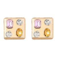 Lo zinco in lega Stud Earring, lega in zinco, Quadrato, placcato color oro, per la donna & con strass, nessuno, 21x21mm, Venduto da coppia