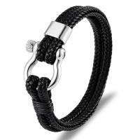 PU leder koord armbanden, met Titanium Staal, zwart ionische, gevlochten armband & uniseks, meer kleuren voor de keuze, Lengte Ca 8.26 inch, Verkocht door PC