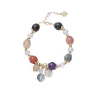 Braccialetti in cristallo naturale, quarzo fantasma, with lega in zinco, placcato color oro, materiali diversi per la scelta & Micro spianare cubic zirconia & per la donna, multi-colore, Lunghezza Appross. 6.1 pollice, Venduto da PC