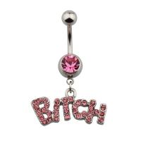 Rustfrit stål Belly Ring, 316L Stainless Steel, Alfabet bogstav, Unisex & med rhinestone, flere farver til valg, 28x38mm, 20pc'er/Lot, Solgt af Lot