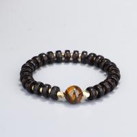 Gemstone Bracelets Elastic Thread with Coconut & Tiger Eye & Brass fashion jewelry & for woman two different colored Sold Per 15-30 cm Strand