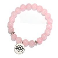 Quarz Armbänder, elastischer Faden, mit Rosenquarz & 304 Edelstahl, Modeschmuck & für Frau, Rosa, verkauft per 16 cm Strang