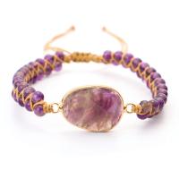 Kwarts armbanden, Textiel binnenwerk Cord, met Amethist & Messing, mode sieraden & voor vrouw, purper, Per verkocht 17 cm Strand