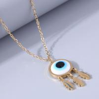 Collier Evil Eye bijoux, Acier titane, avec 5cm chaînes de rallonge, Placage galvanique, pour femme & émail, doré, 12x25mm, Longueur Environ 40 cm, Vendu par PC