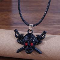 Collier Halloween, alliage de zinc, avec corde de cire & strass, avec 4cm chaînes de rallonge, crane, Placage de couleur d'or, unisexe & émail, noire, protéger l'environnement, sans nickel, plomb et cadmium, 30x28mm, Longueur Environ 44 cm, Vendu par PC