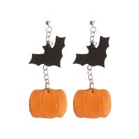 Polymer Clay Drop Earring, met Katoenfluweel & Messing, silver plated, Halloween ontwerp & verschillende stijlen voor de keuze & voor vrouw, gemengde kleuren, 85mm, Verkocht door pair