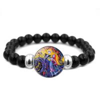 Bracelet à gemmes, résine, avec alliage de zinc, Placage de couleur argentée, Halloween Design & élastique & unisexe & styles différents pour le choix, noire, Longueur 7.1 pouce, Vendu par PC