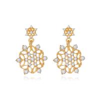 julen Øreringe, Zinc Alloy, Snowflake, guldfarve belagt, Juledesign & for kvinde & med rhinestone, gylden, nikkel, bly & cadmium fri, 17x28mm, Solgt af par