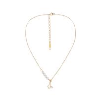 Titanium Steel Necklace with Shell & Plastic Pearl with 6.5cm extender chain Butterfly Vacuum Ion Plating fashion jewelry & adjustable & for woman golden Length 44 cm Sold By PC