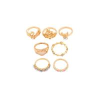 Zinklegering Ring Set, Zinc Alloy, gold plated, 7 stuks & voor vrouw & glazuur & met strass, nikkel, lood en cadmium vrij, Maat:6.5-8, Verkocht door Stel